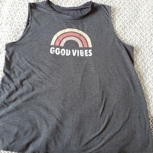 Gray good vibes sleeveless workout shirt